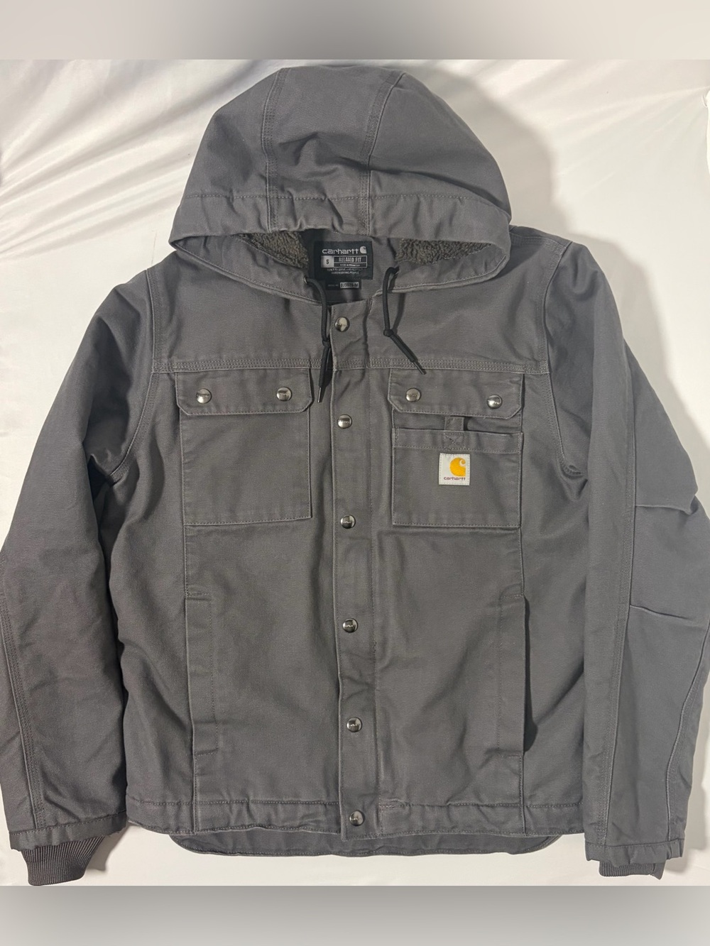 Carhartt Washed Duck Bartlett Sherpa Lined Jacket Mens Small Gravel Gray Perfect